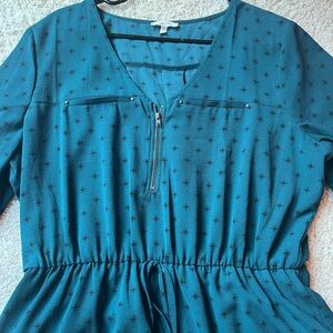 Teal Star Patterned V-Neck Dress